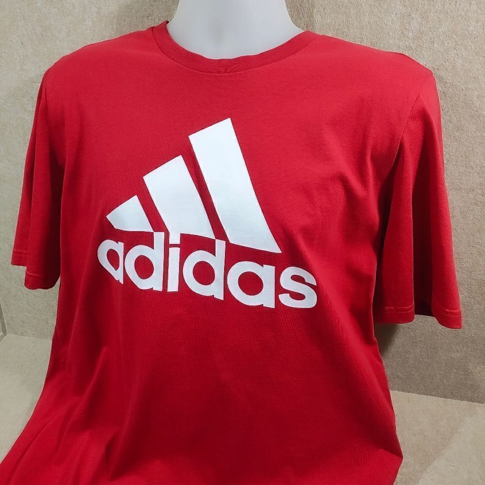 Adidas Men's Red Big Logo Short Sleeve T-Shirt #C